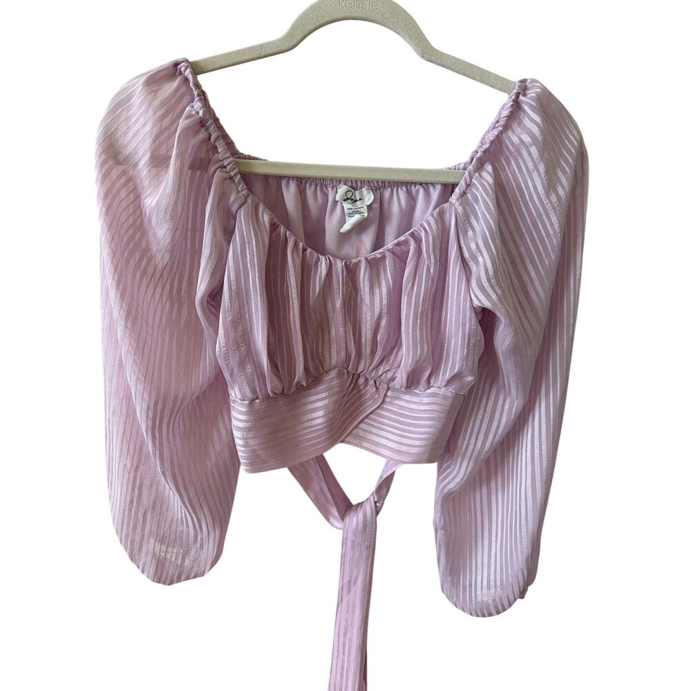 Japna Crop Top Women's Size Small Lilac Striped Balloon Sleeves Festival Boho